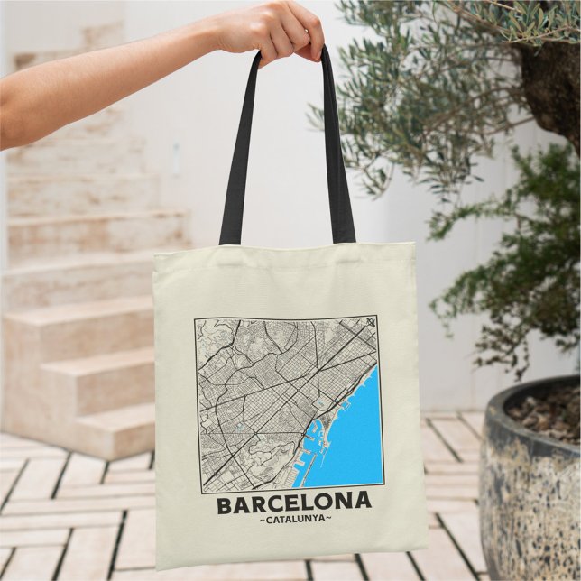 Barcelona, Catalunya City Map Tote Bag Tygkasse (Skapare uppladdad)