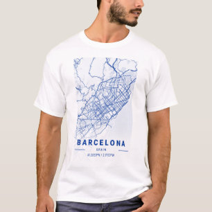 Barcelona City Karta Blue T Shirt