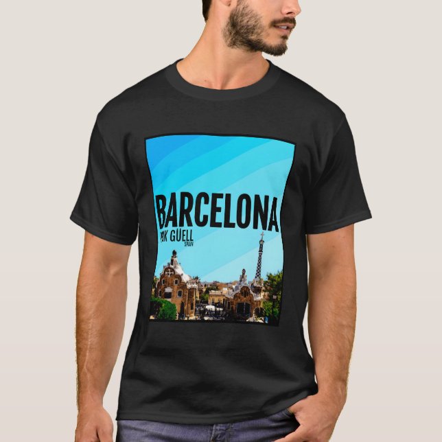 Barcelona City Spain Park Guell Barca T Shirt (Framsida)