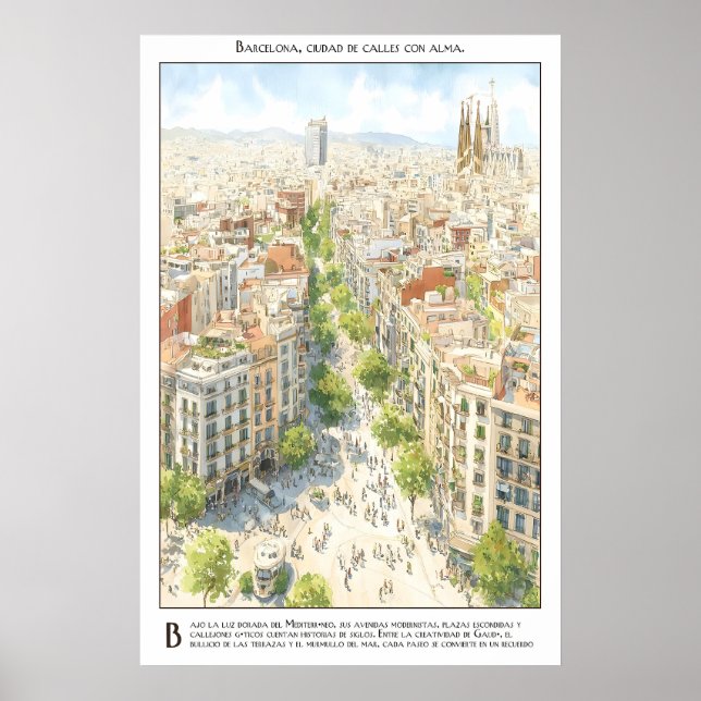 Barcelona City Street View Poster Mediterranean (Framsidan)