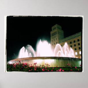 Barcelona Fontän - Placa de Catalunya - Poster
