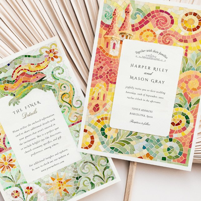Barcelona Gaudí-Inspired Mosaic Bröllop Inbjudningar (Skapare uppladdad)