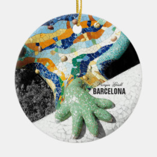 Barcelona Gaudi parkerar Guell Julgransprydnad Keramik