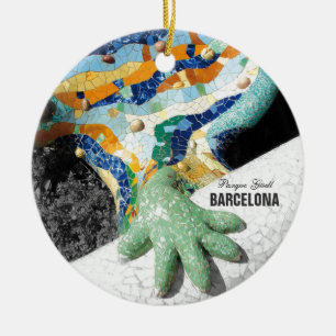 Barcelona Gaudi parkerar Guell mosaik - 2 sidor Julgransprydnad Keramik