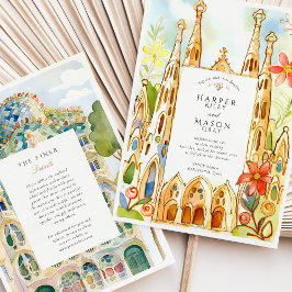 Barcelona Gaudí Watercolor Bröllop Inbjudningar