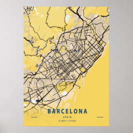 Barcelona - Gulten Spanien Karta Poster