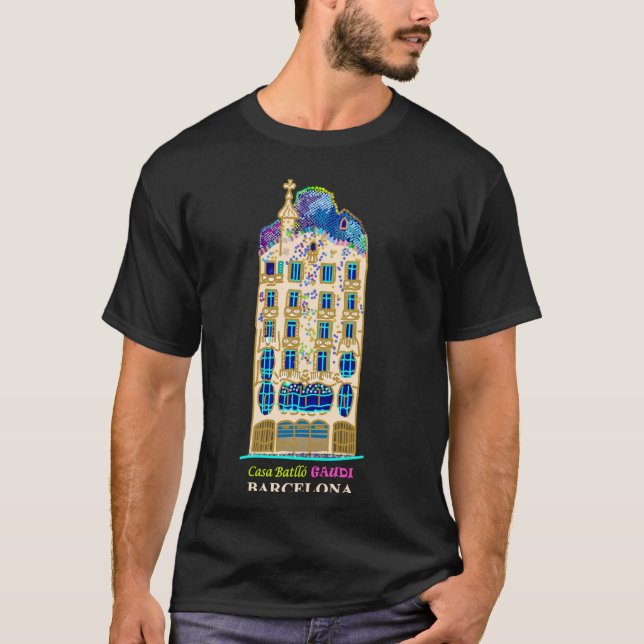 Barcelona, Hand teckning Gaudi Casa Batlló, Spanie T Shirt (Framsida)