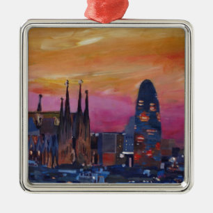 Barcelona horisont och Torre Agbar, Sagrada Julgransprydnad Metall