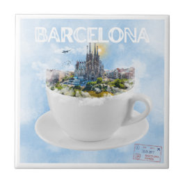 Barcelona i Tekopp - Sagrada Familia Skyline Kakelplatta