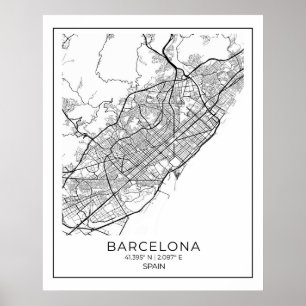 BARCELONA Karta - Black & White Karta Poster
