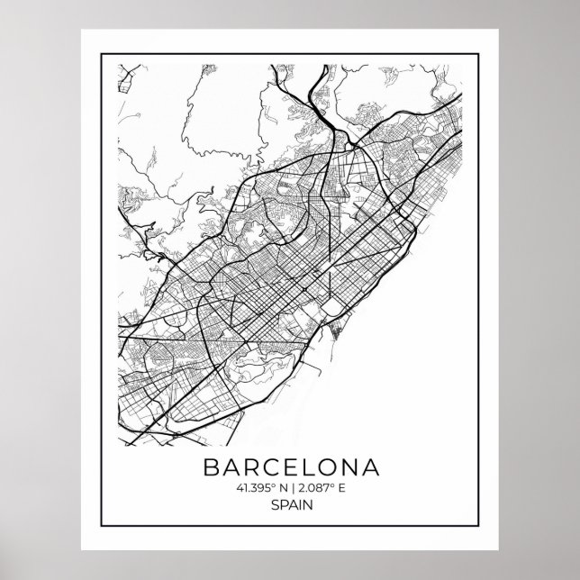BARCELONA Karta - Black & White Karta Poster (Framsidan)