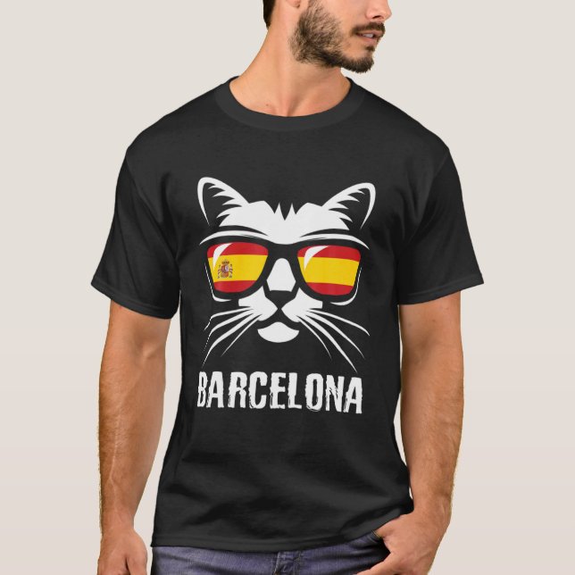 Barcelona Katt Spansk Flagga T Shirt (Framsida)