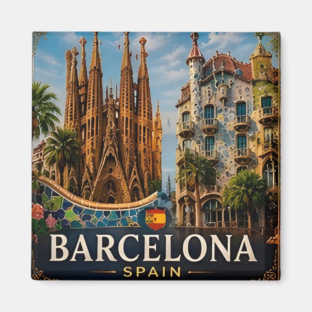 🧲 Barcelona Landmärken Resa Souvenir Spanien 🏛️ Magnet (Framsidan)