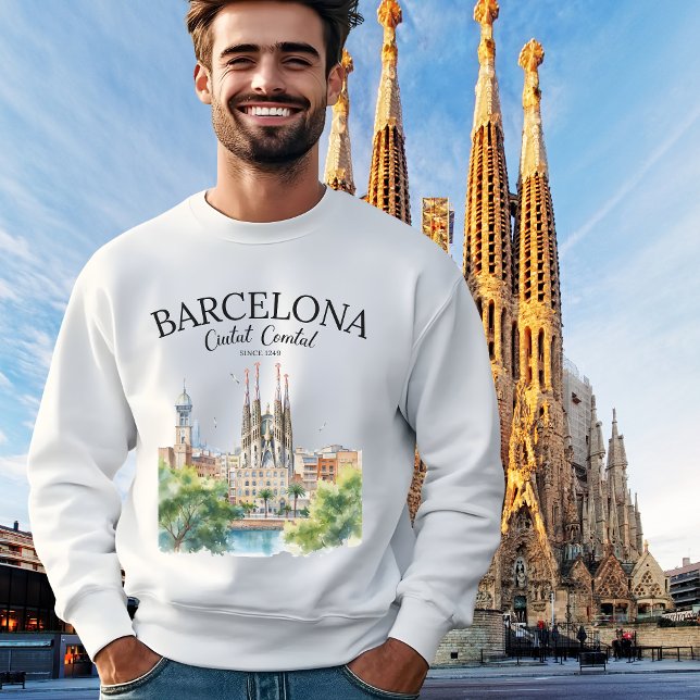 Barcelona Landscape – Iconic Cathedral & City  Lång Ärmad Tröja (Skapare uppladdad)