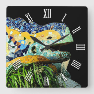 Barcelona Lizard Clock, Art, Park Guell, Katalonie Fyrkantig Klocka