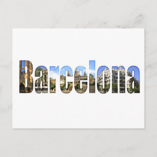 Barcelona med attraktion i brev vykort