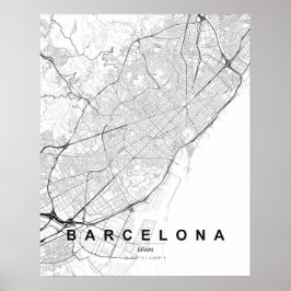 Barcelona Minimalistisk Karta (Svart & Vitt) Poster