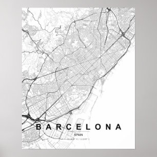Barcelona Minimalistisk Karta (Svart & Vitt) Poster
