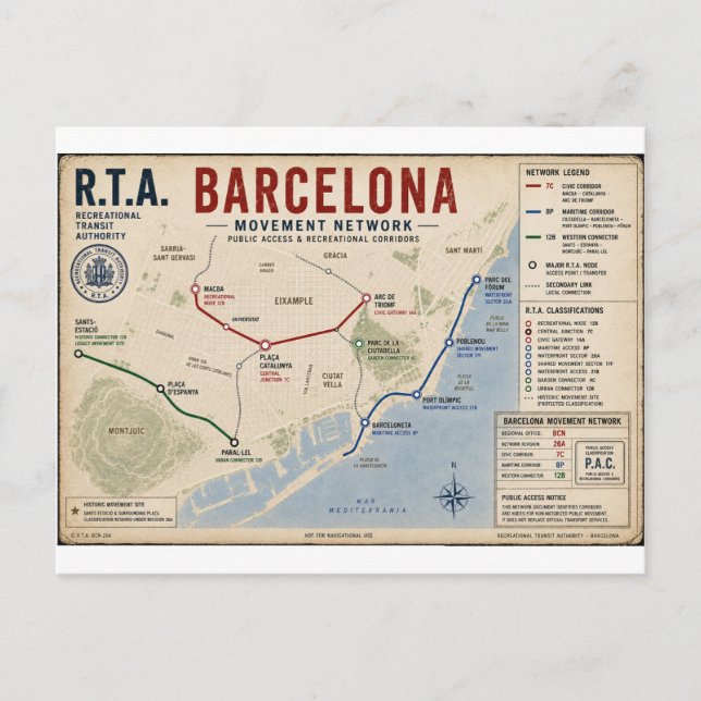 Barcelona Movement Network Postcard | R.T.A. Vykort (Framsida)