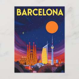 Barcelona Night Skyline Sagrada Familia Vykort