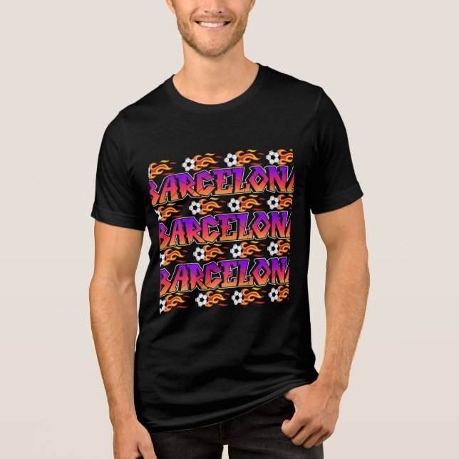 Barcelona Ocer Graffiti - Flaming Football T Shirt (Framsida)