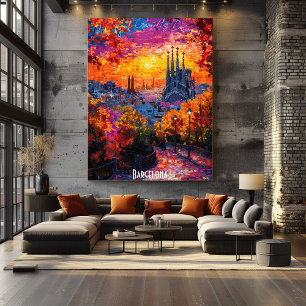 Barcelona Panoramaaffisch – Ikonisk Spansk Stadsko Poster
