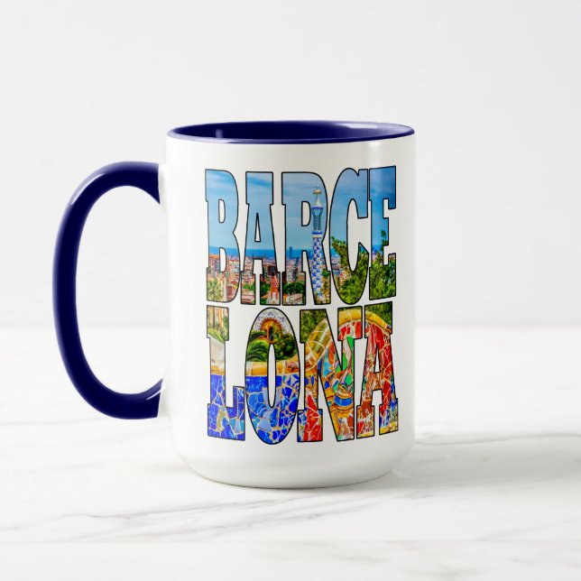 Barcelona Parc Guell Spain Typography Fine Art Mugg (Vänster)