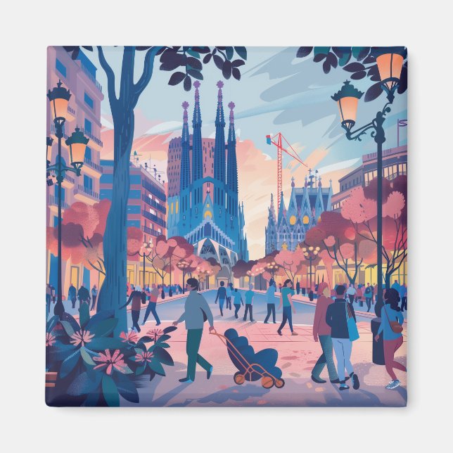 Barcelona, Park Guell, Sagrada Familia, Souvenir Magnet (Framsidan)