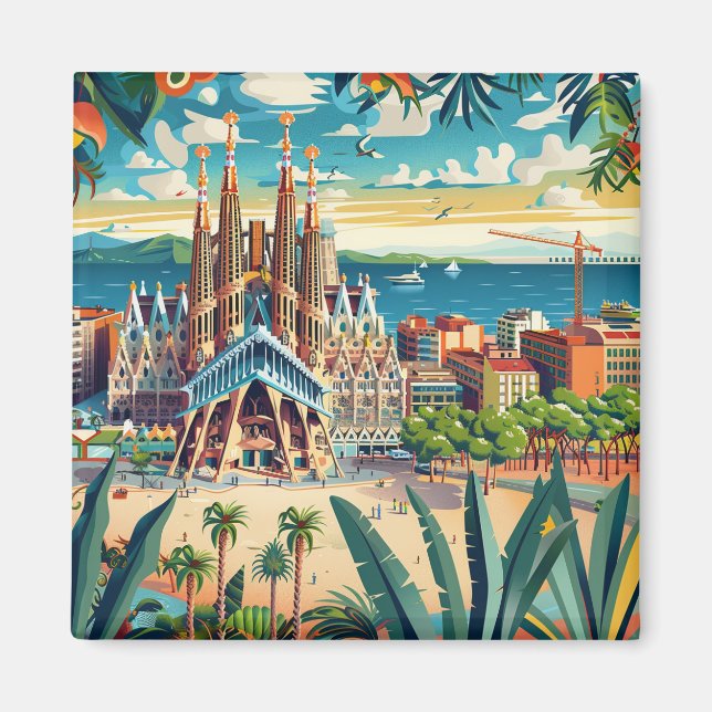 Barcelona, Park Guell, Sagrada Familia, Souvenir Magnet (Framsidan)