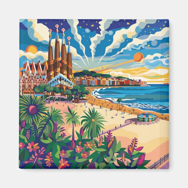 Barcelona, Park Guell, Sagrada Familia, Souvenir Magnet (Framsidan)