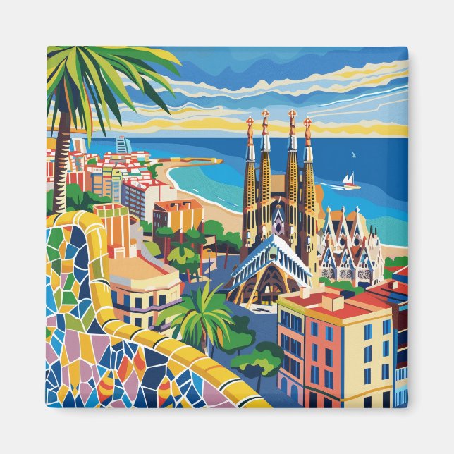 Barcelona, Park Guell, Sagrada Familia, Souvenir Magnet (Framsidan)