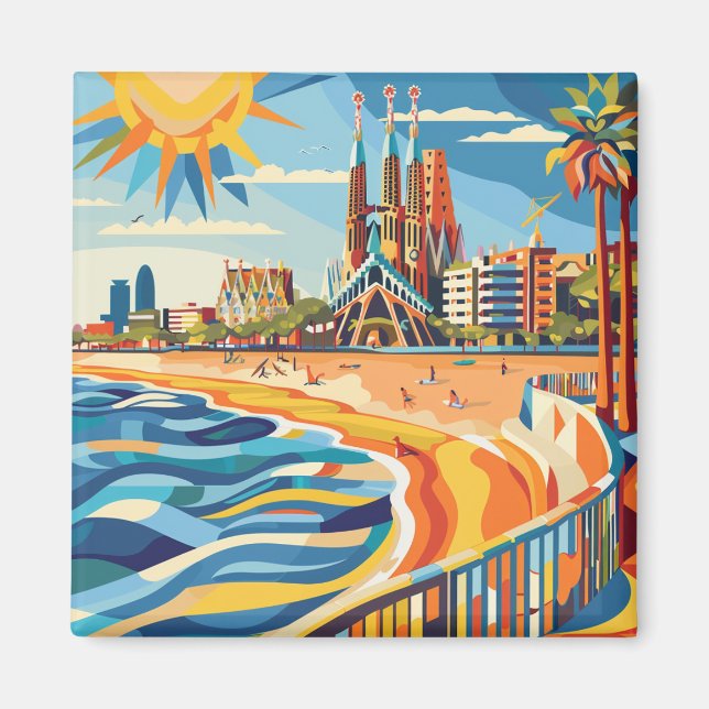 Barcelona, Park Guell, Sagrada Familia, Souvenir Magnet (Framsidan)