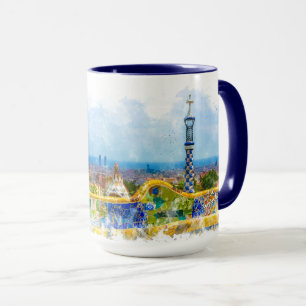 Barcelona parkerar Guell färgrik fotovattenfärg Mugg