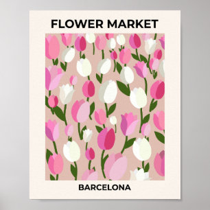 Barcelona Pastel Rosa Tulips på färskvarumarknaden Poster