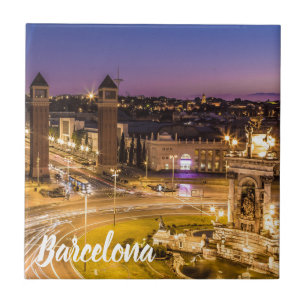 Barcelona Plaza de Espana Catalonia Spain Sunset Kakelplatta