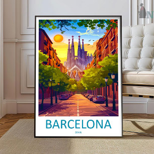 Barcelona Resa Print Väggkonst Barcelona Vägghänga
