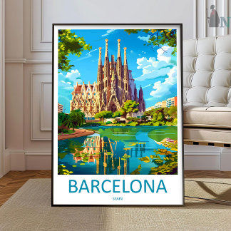 Barcelona Resa Print Väggkonst Barcelona Vägghänga