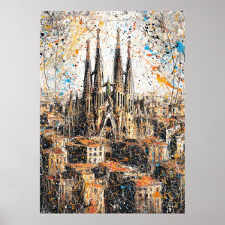 Barcelona Sagrada Familia Abstract Drip Painting Poster