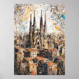 Barcelona Sagrada Familia Abstrakt Droppmålning Poster
