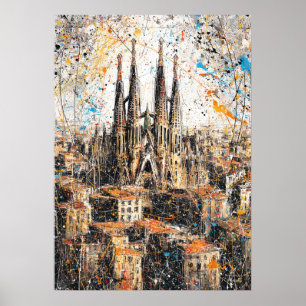 Barcelona Sagrada Familia Abstrakt Droppmålning Poster