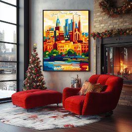Barcelona Sagrada Familia i Abstrakt Fauvist Poster