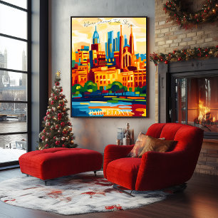 Barcelona Sagrada Familia i abstrakt fauvist stil Poster
