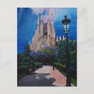 Barcelona Sagrada Familia med park och lykta Vykort