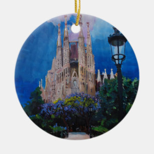 Barcelona Sagrada Familia med parkerar och lyktan Julgransprydnad Keramik