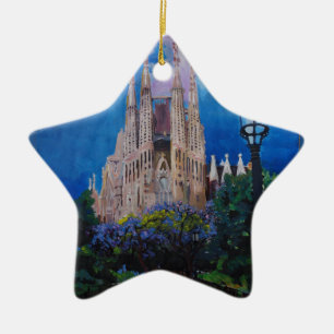 Barcelona Sagrada Familia med parkerar och lyktan Julgransprydnad Keramik