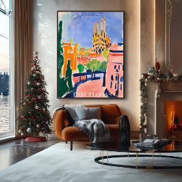 Barcelona Sagrada Familia och Skyline in Fauvist Poster