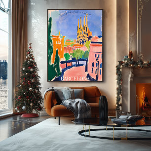 Barcelona Sagrada Familia och Skyline in Fauvist Poster