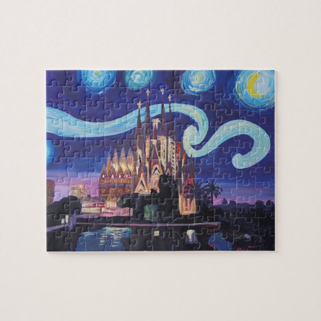 Barcelona Sagrada Familia Van Gogh inspirerade Pussel (Horisontell)