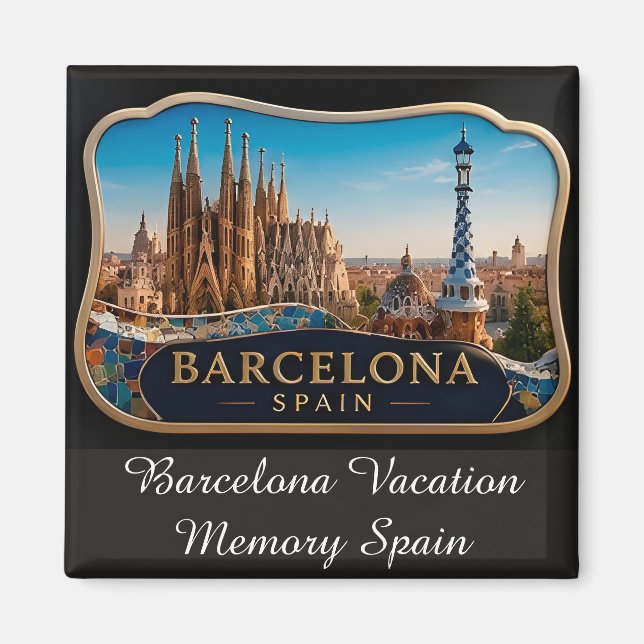🧲 Barcelona Siluett Semester Minne Spanien 🌇 Magnet (Framsidan)