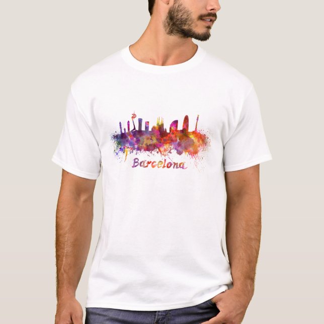 Barcelona skyline in watercolor tee (Framsida)